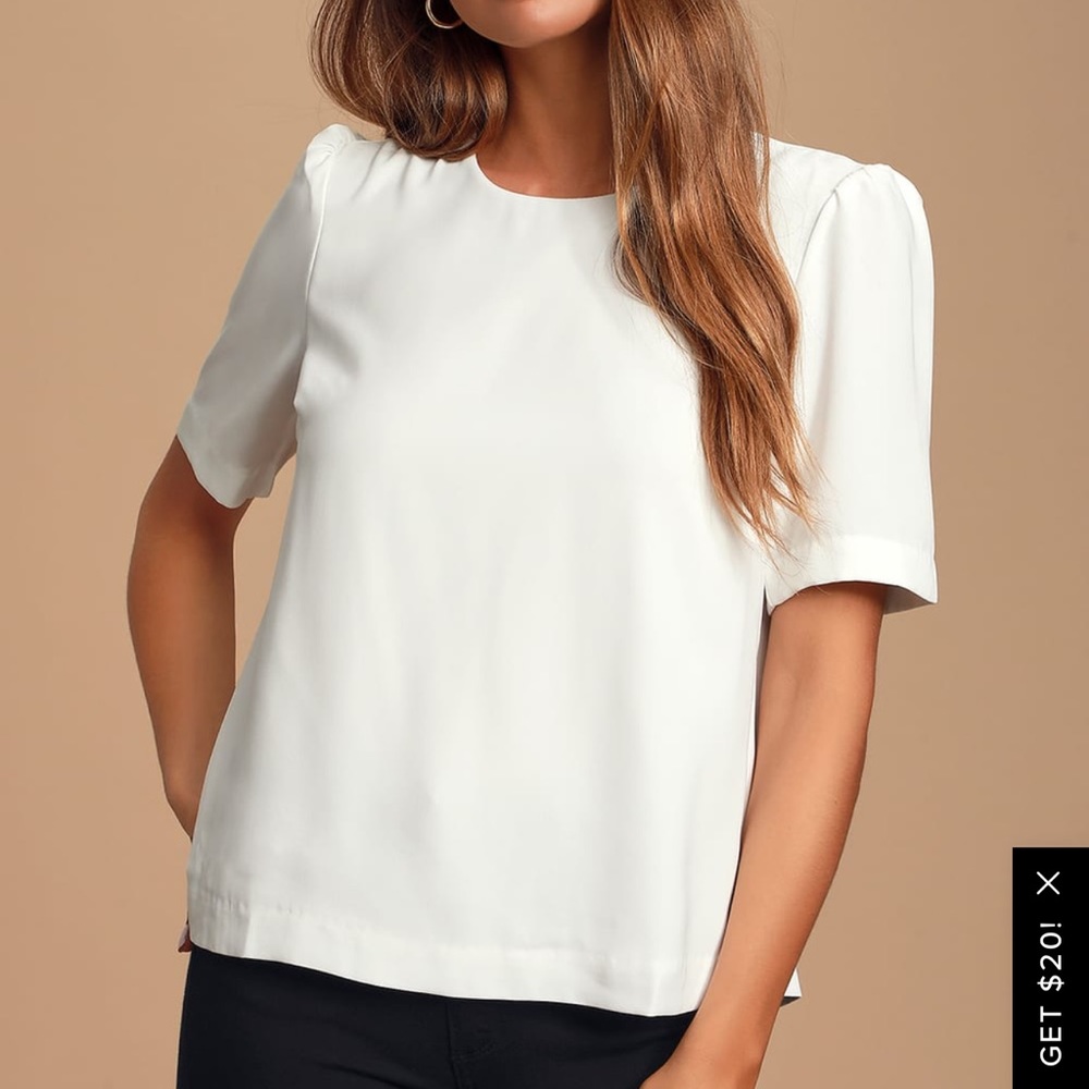 Lulus White Short Sleeve Button-Back Top
